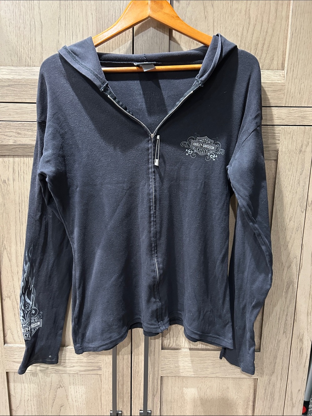 Harley-Davidson Lightweight Black & Orange Zip Hoodie with Bar & Shield Tag